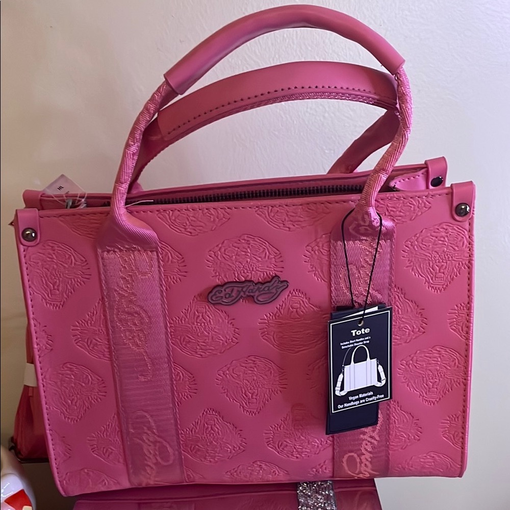 Ed Hardy Pink Embossed Tote Bag